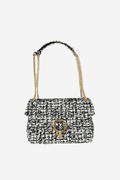 SANDRO - Sac YZA état neuf en tweed noir et écru détails strass