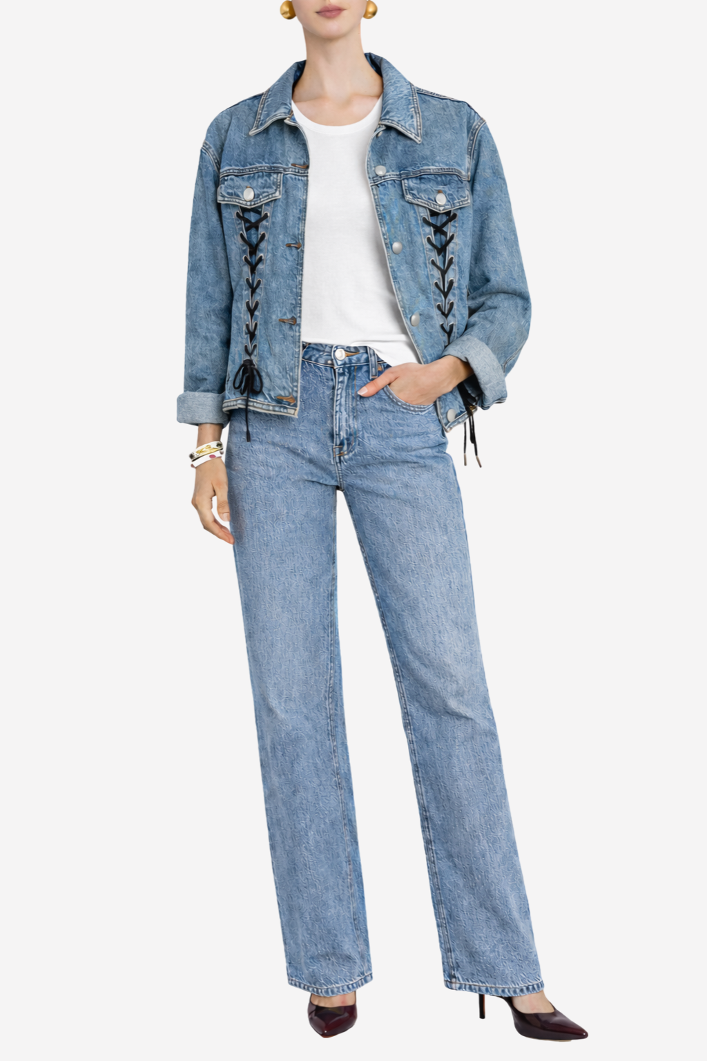 MAJE - Veste en jean à lacets T40