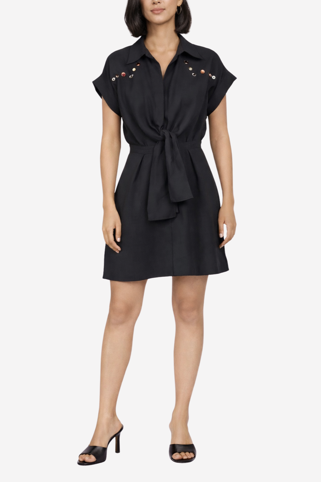 SANDRO - Robe en lin détails miroirs T40