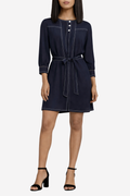CLAUDIE PIERLOT - Robe fluide ceinturée à surpiqûres contrastées T38