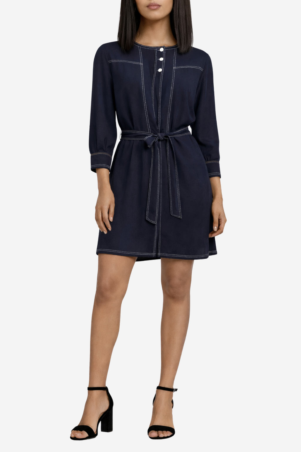 CLAUDIE PIERLOT - Robe fluide ceinturée à surpiqûres contrastées T38