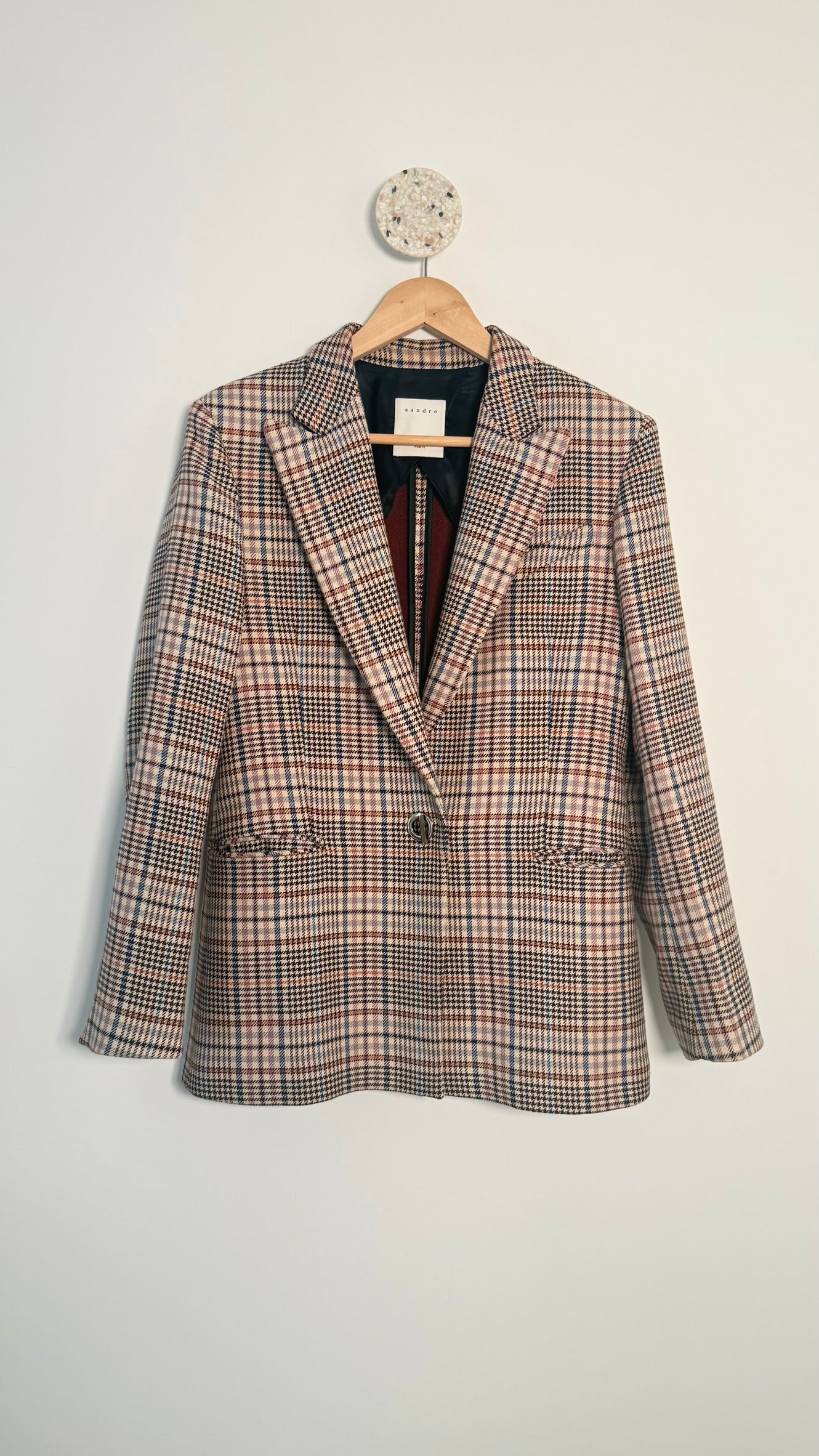 SANDRO - Veste blazer à carreaux structurée T38