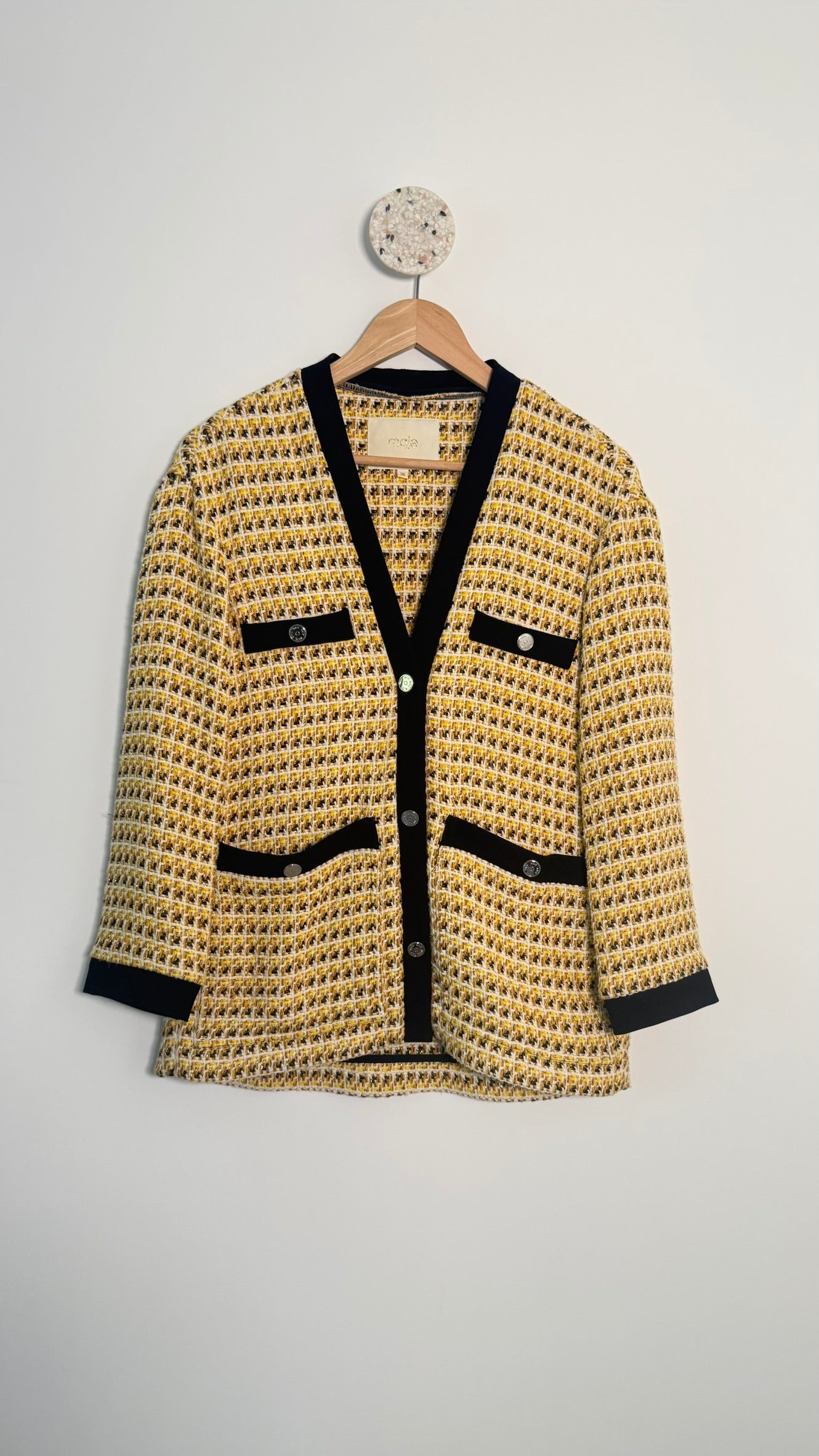 MAJE - Veste en tweed jaune T36