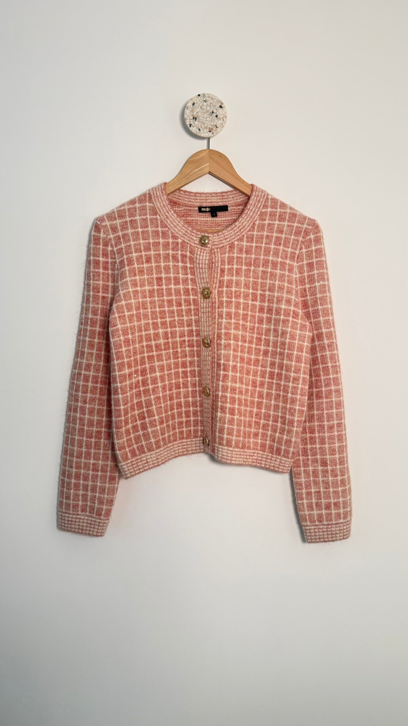 MAJE - Gilet en maille rose poudré T1