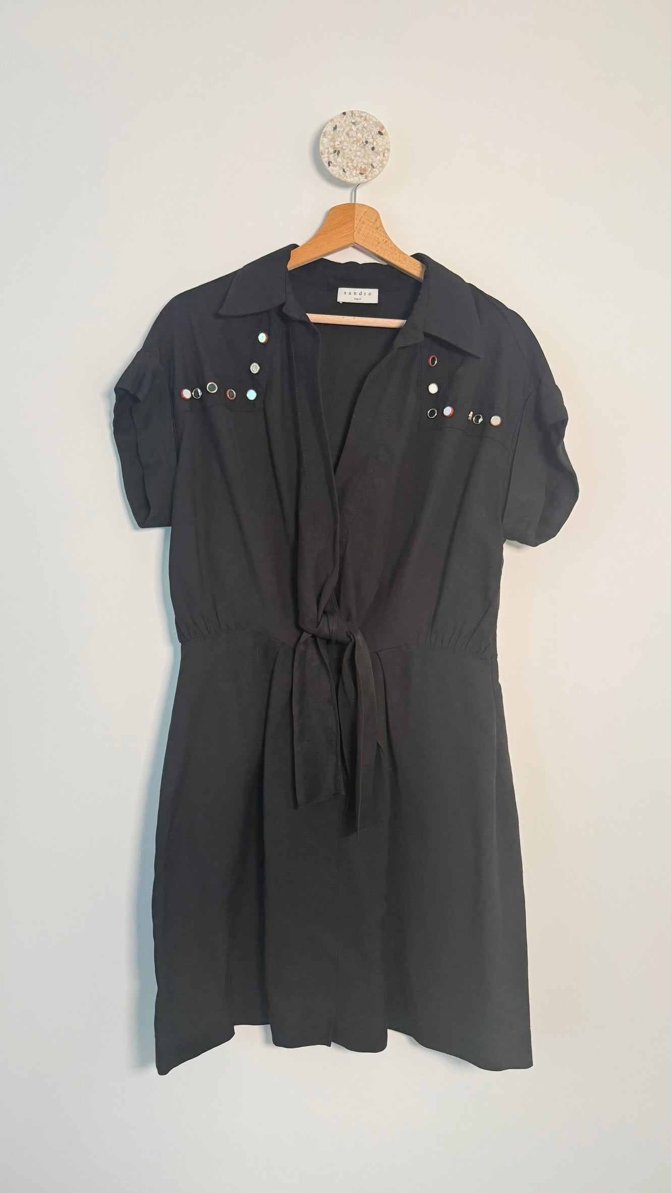 SANDRO - Robe en lin détails miroirs T40