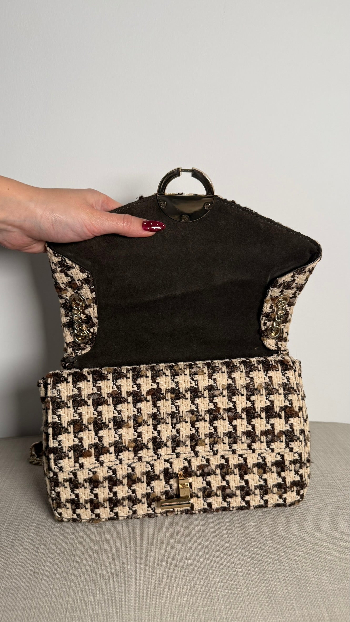 SANDRO - Sac YZA en tweed marron et beige