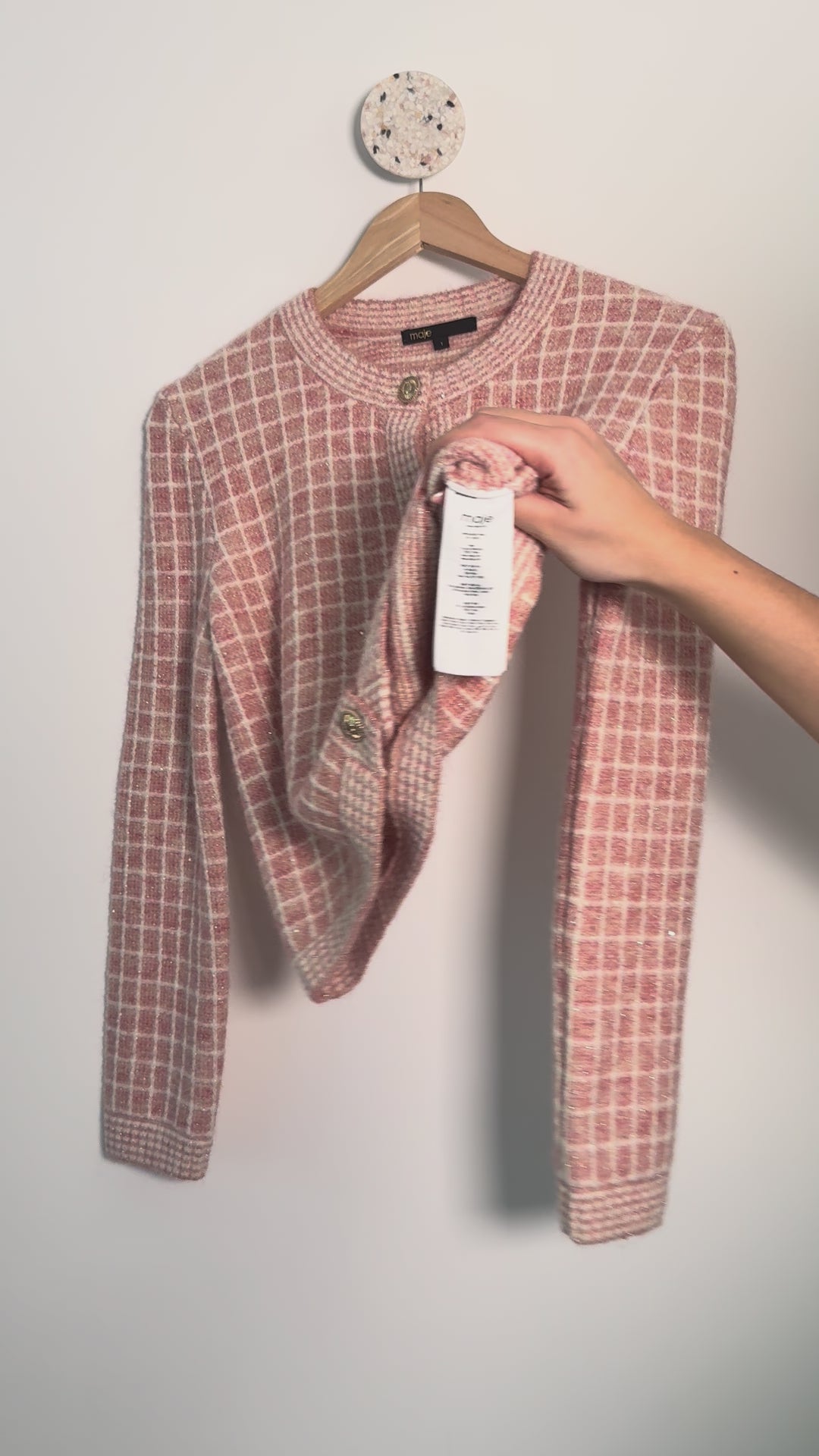 MAJE - Gilet en maille rose poudré T1
