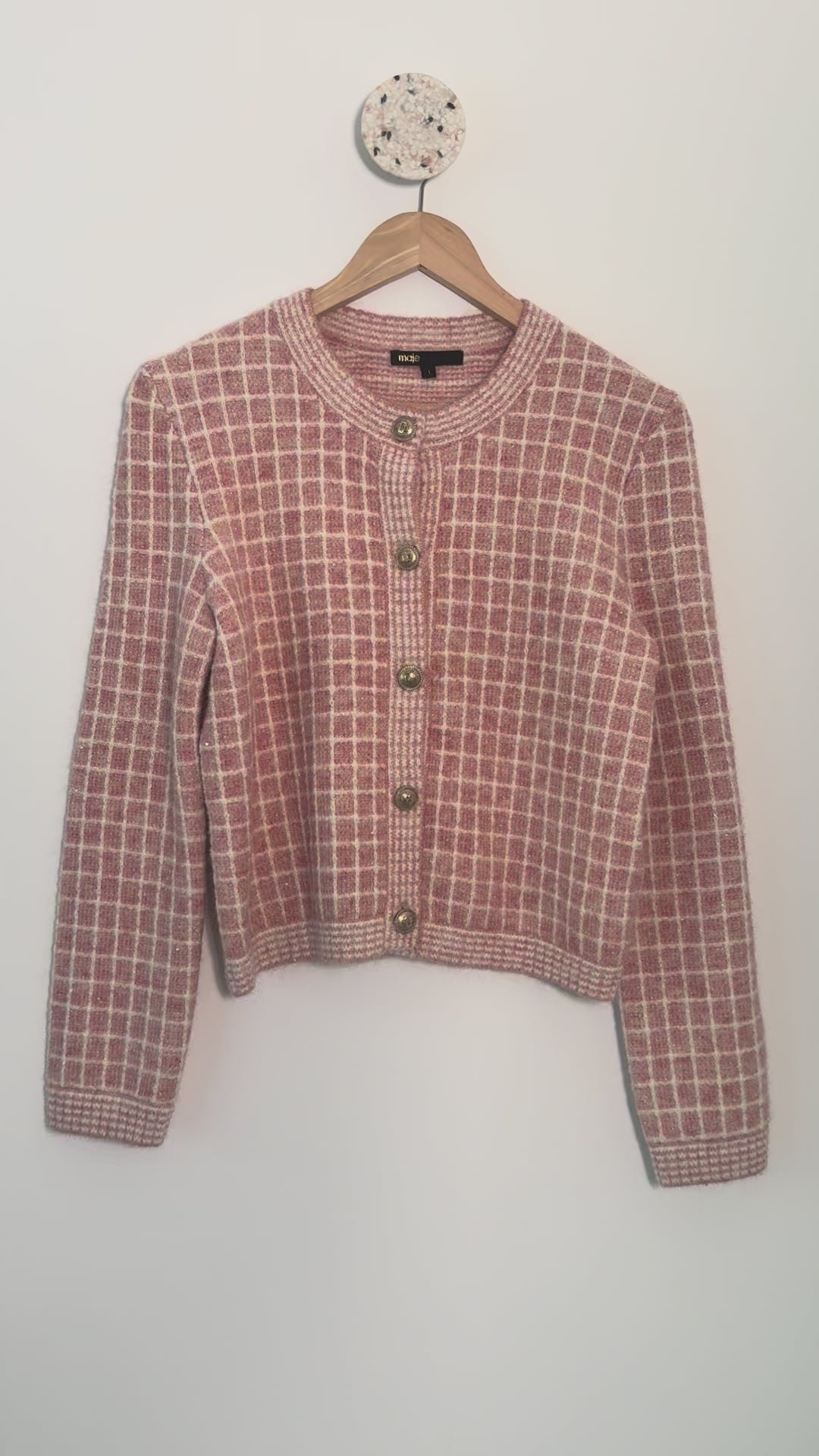 MAJE - Gilet en maille rose poudré T1