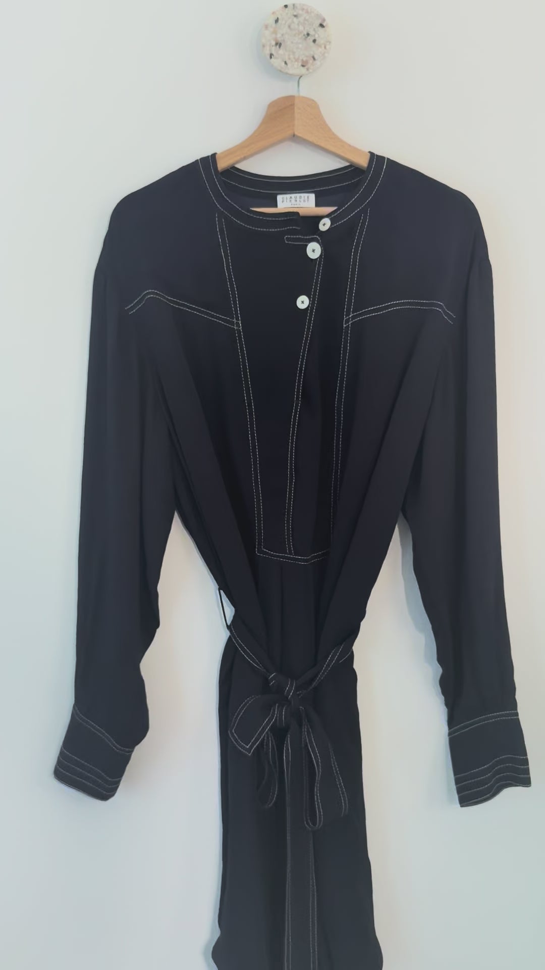 CLAUDIE PIERLOT - Robe fluide ceinturée à surpiqûres contrastées T38