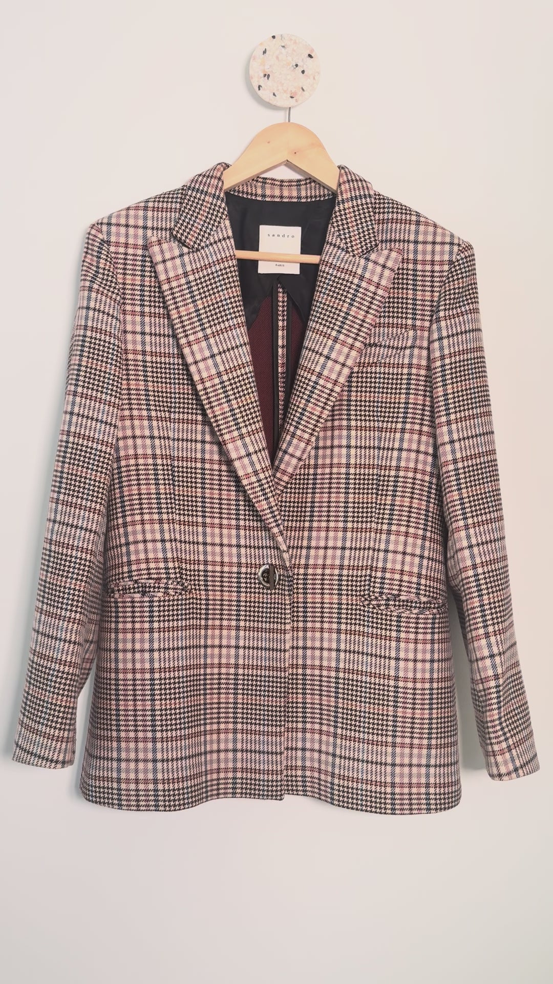 SANDRO - Veste blazer à carreaux structurée T38